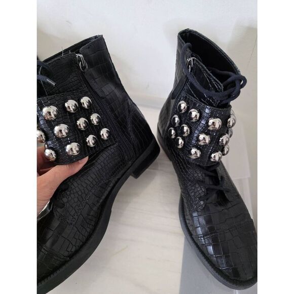 SCHUTZ Marieta Croc Embossed Leather Booties 7B - Picture 8 of 9